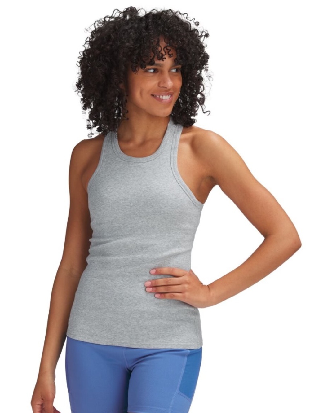 ALO Yoga Ribbed Goddess Full Length Tank Women's Grey Ribbed Racerback tank M